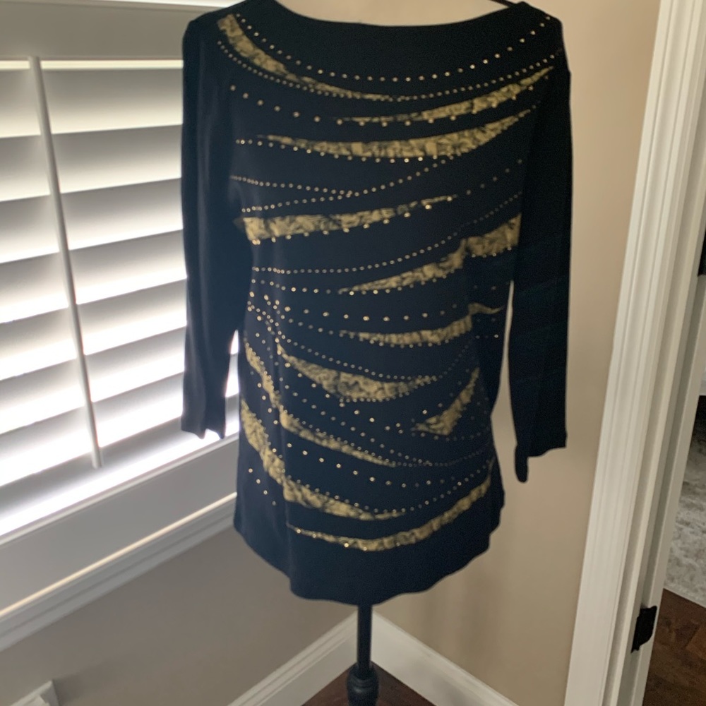 Sz XL black/gold boatneck top 3/4 sleeve